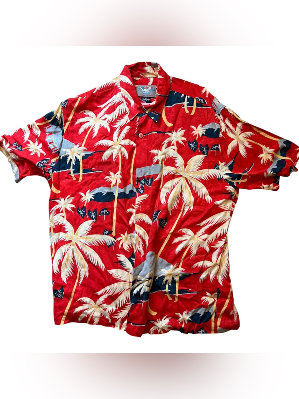 Vintage Jams World Mens Edition Rayon Hawaiian Shirt Palm Trees Red Size L⁠